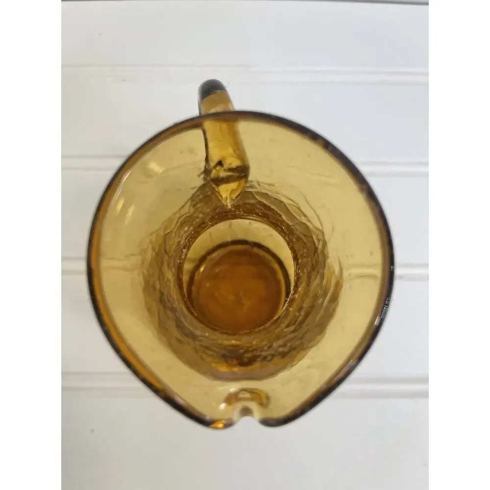 Vintage Pitcher Vessel Cottagecore MCM Amber Crackle Glass 4 1/4